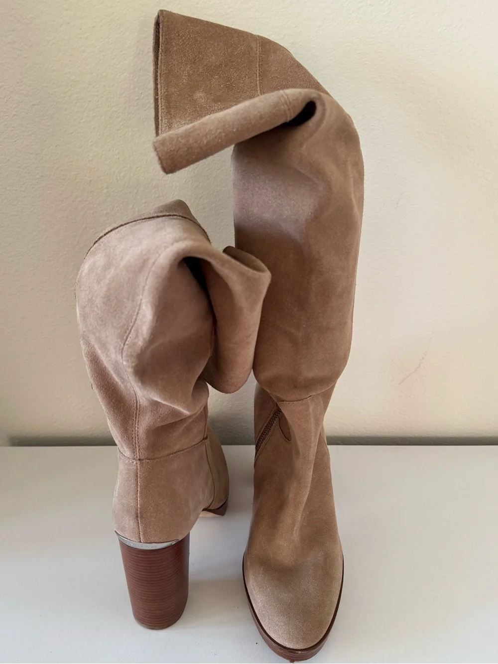 Michael Kors Regina Light Taupe Suede Knee High Boots Size